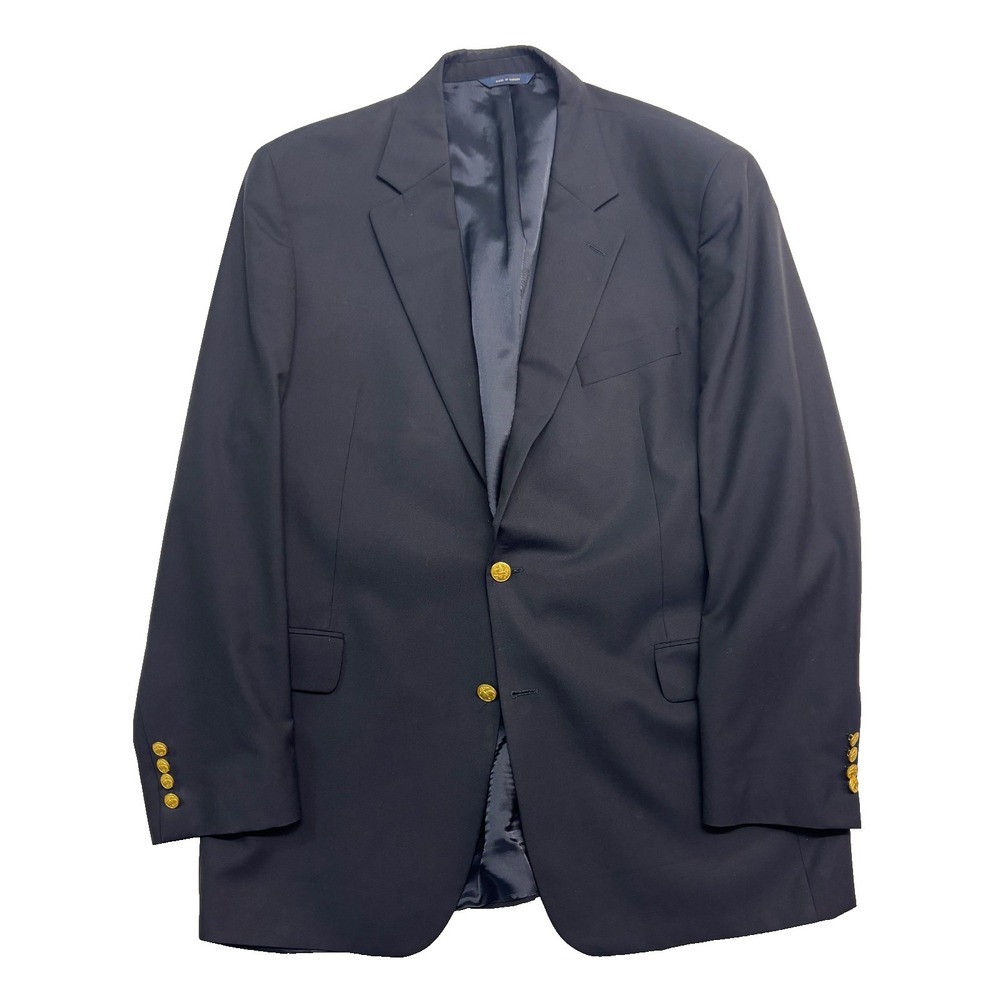 Brooks Brothers 46L Navy Blue Loro Piana Gold Buttons Blazer Jacket Sport Coat